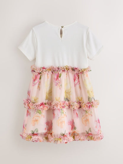 Baker by Ted Baker Floral Ruffle Mesh Mockable Blue Dress