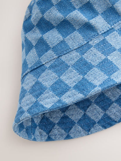 Blue Denim Checkerboard Bucket Hat (3mths-13yrs)