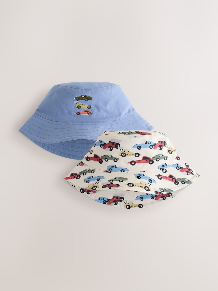 Cream/Blue Bucket Hats 2 Pack (3mths-13yrs)