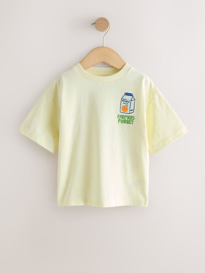 Light Yellow Farmers Market Oversized Short Sleeve Back Print T-Shirt (3mths-7yrs)