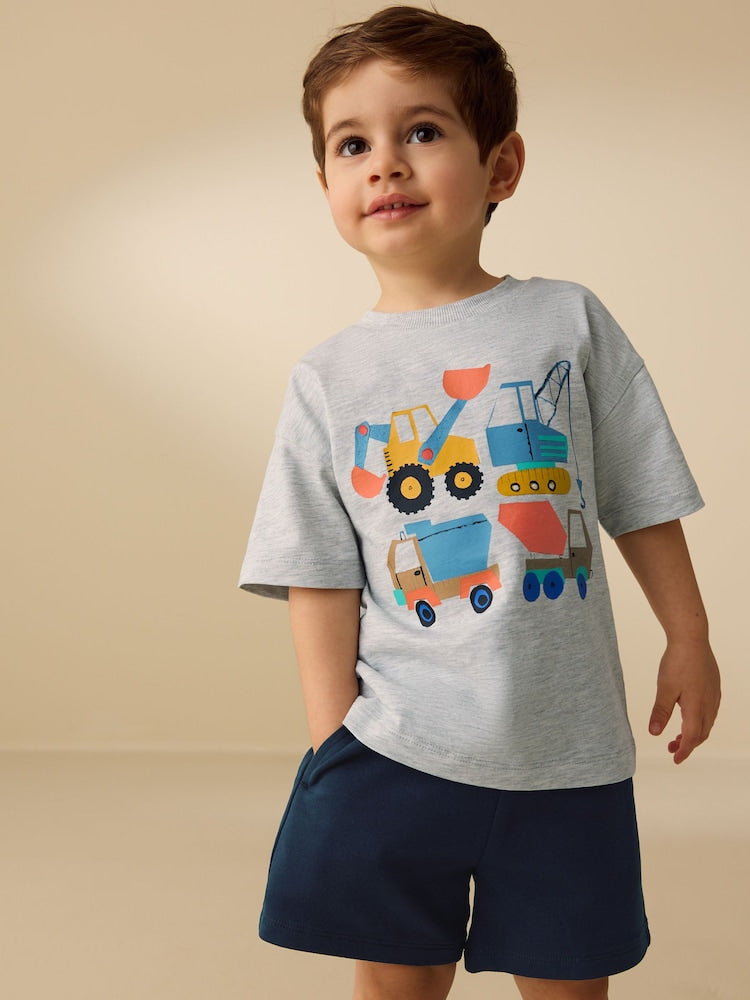 Grey Marl Digger Short Sleeve T-Shirt and Shorts Set (3mths-7yrs)