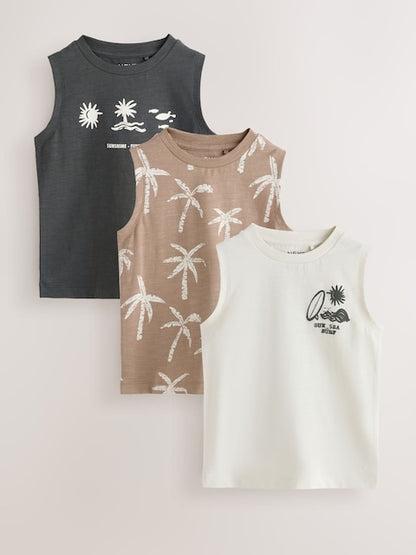 Black Palm Trees Graphic Vests 3 Pack (3mths-7yrs) - Size 3-6 Months (62-68cm)
