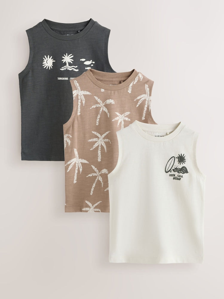 Black Palm Trees Graphic Vests 3 Pack (3mths-7yrs) - Size 3-6 Months (62-68cm)