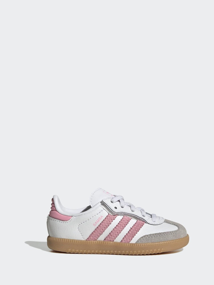 adidas Originals White/Pink/Grey Samba OG Comfort Closure Elastic Lace Infant Trainers - Size EU 20 (UK 4)
