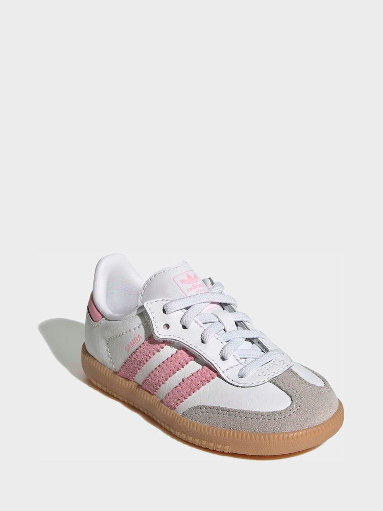 adidas Originals White/Pink/Grey Samba OG Comfort Closure Elastic Lace Infant Trainers - Size EU 20 (UK 4)