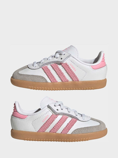 adidas Originals White/Pink/Grey Samba OG Comfort Closure Elastic Lace Infant Trainers - Size EU 20 (UK 4)