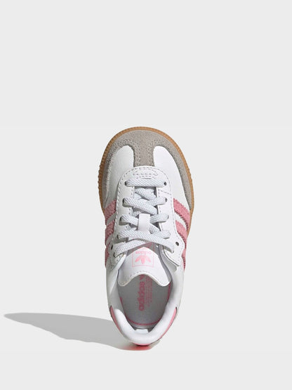 adidas Originals White/Pink/Grey Samba OG Comfort Closure Elastic Lace Infant Trainers - Size EU 20 (UK 4)