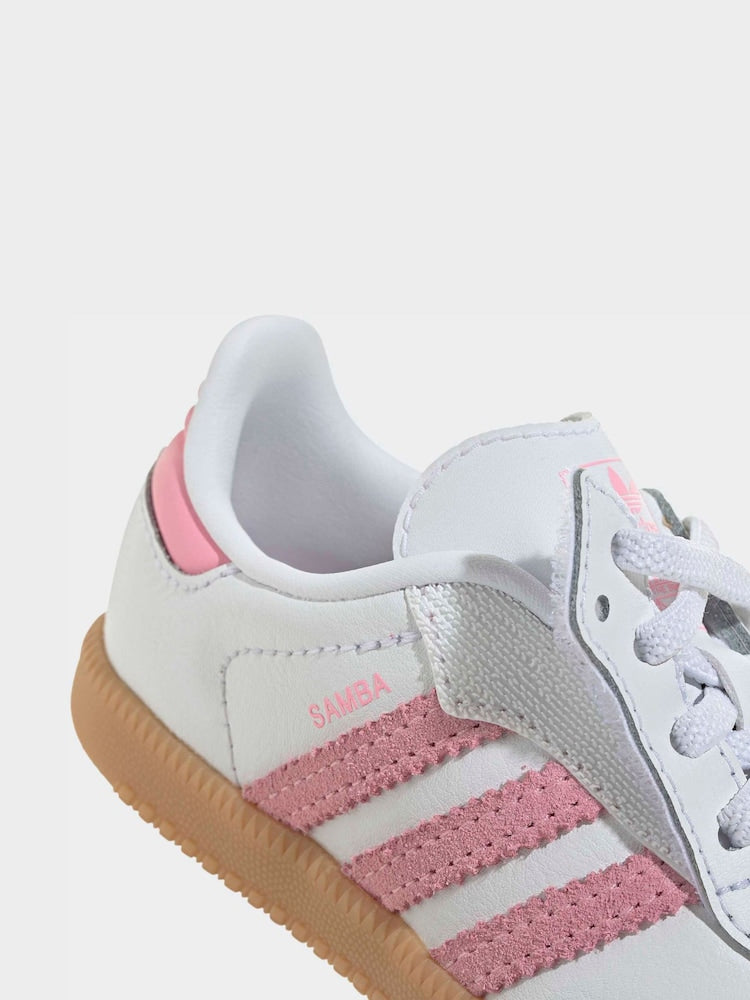 adidas Originals White/Pink/Grey Samba OG Comfort Closure Elastic Lace Infant Trainers - Size EU 20 (UK 4)