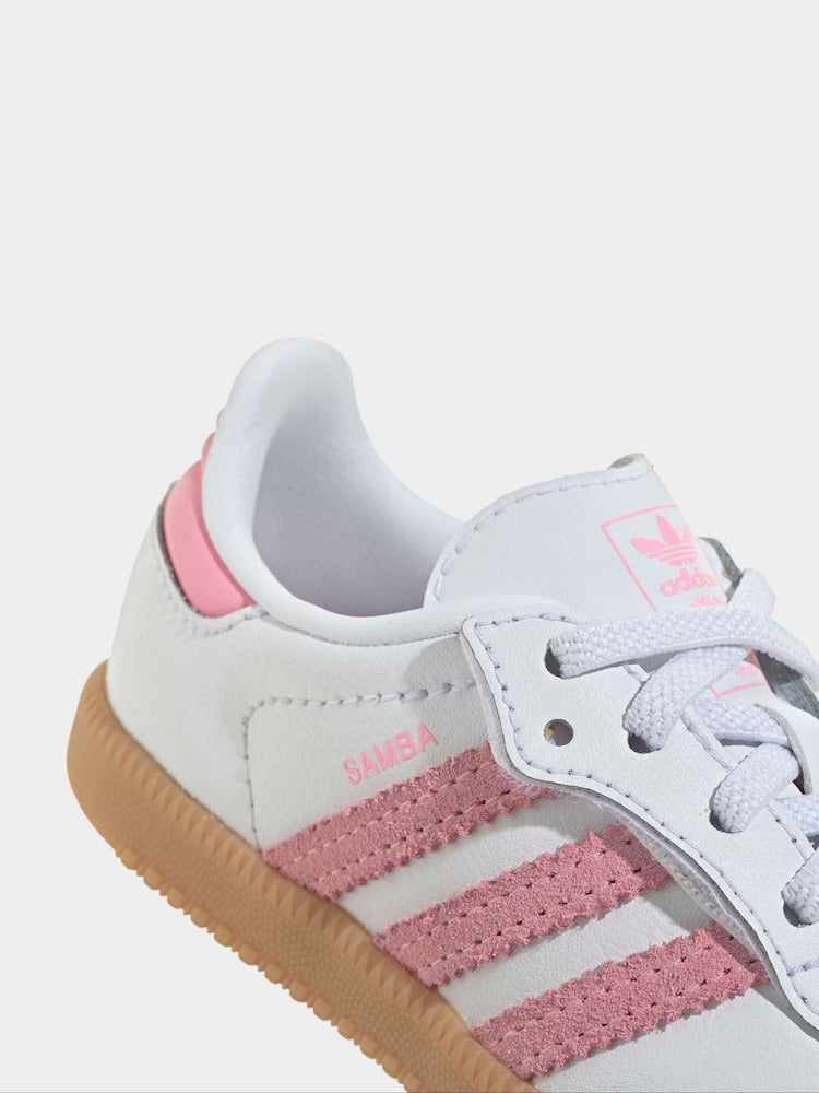 adidas Originals White/Pink/Grey Samba OG Comfort Closure Elastic Lace Infant Trainers - Size EU 20 (UK 4)