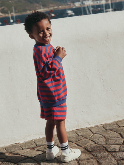 Red/Blue Textured Sweat Top and Shorts Set (3mths-7yrs) - Size 3-6 Months (62-68cm)