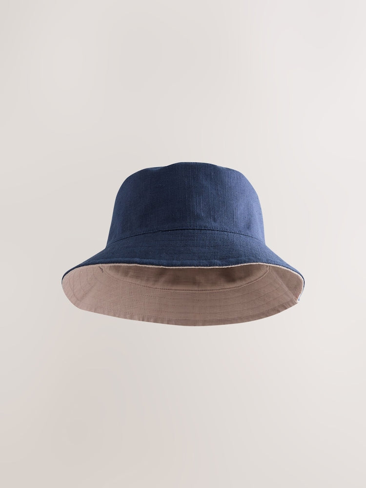 Khaki Green/Stone Linen Reversible Bucket Hats 2 Pack