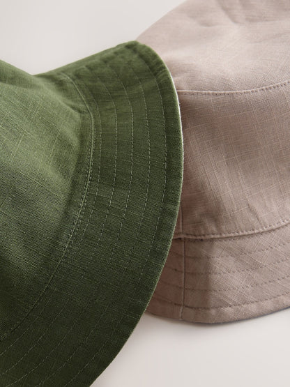 Khaki Green/Stone Linen Reversible Bucket Hats 2 Pack