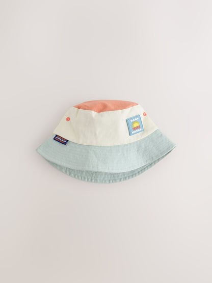 Rust Orange/Cream/Sage Green Colourblock Bucket Hat (3mths-10yrs) - Rust Orange/Cream/Sage Green / 7-10 Years (122-140cm)