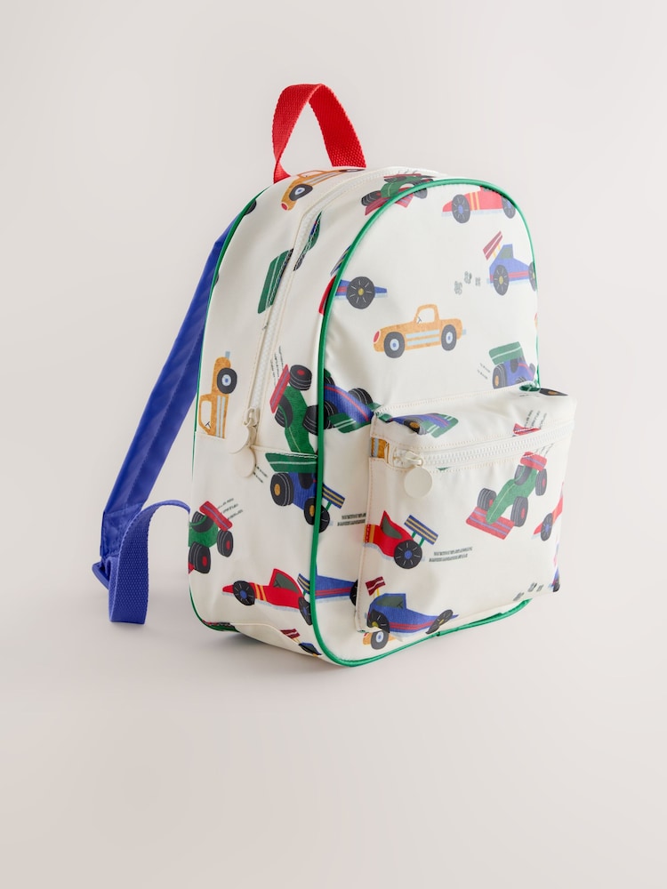 Ecru White All-Over-Print Cars Backpack