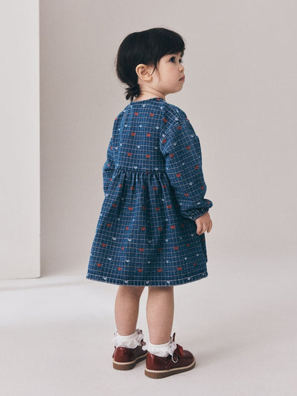 Blue Denim Jaquard Heart Denim Long Sleeve