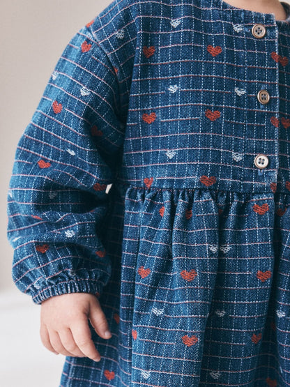 Blue Denim Jaquard Heart Denim Long Sleeve