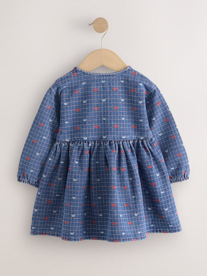 Blue Denim Jaquard Heart Denim Long Sleeve