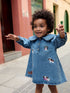 Blue Denim Embroidered Dog Character Collar Dress (3mths-8yrs) - Blue Denim Embroidered Dog Character Collar / 12-18 Months (80-86cm)