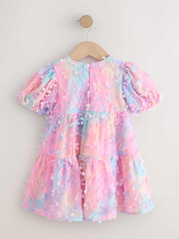 Rainbow Short Sleeve 3D Flowers Dress (3mths-8yrs)