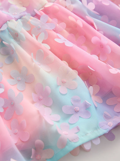 Rainbow Short Sleeve 3D Flowers Dress (3mths-8yrs)