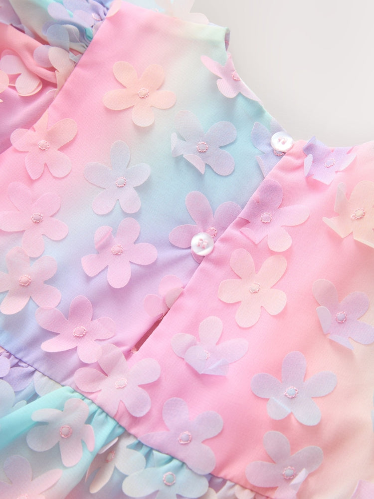 Rainbow Short Sleeve 3D Flowers Dress (3mths-8yrs)