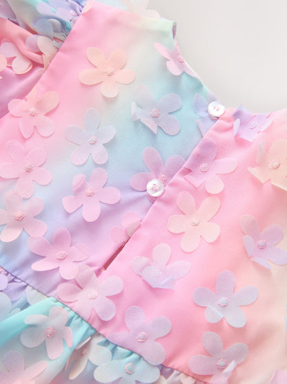 Rainbow Short Sleeve 3D Flowers Dress (3mths-8yrs)
