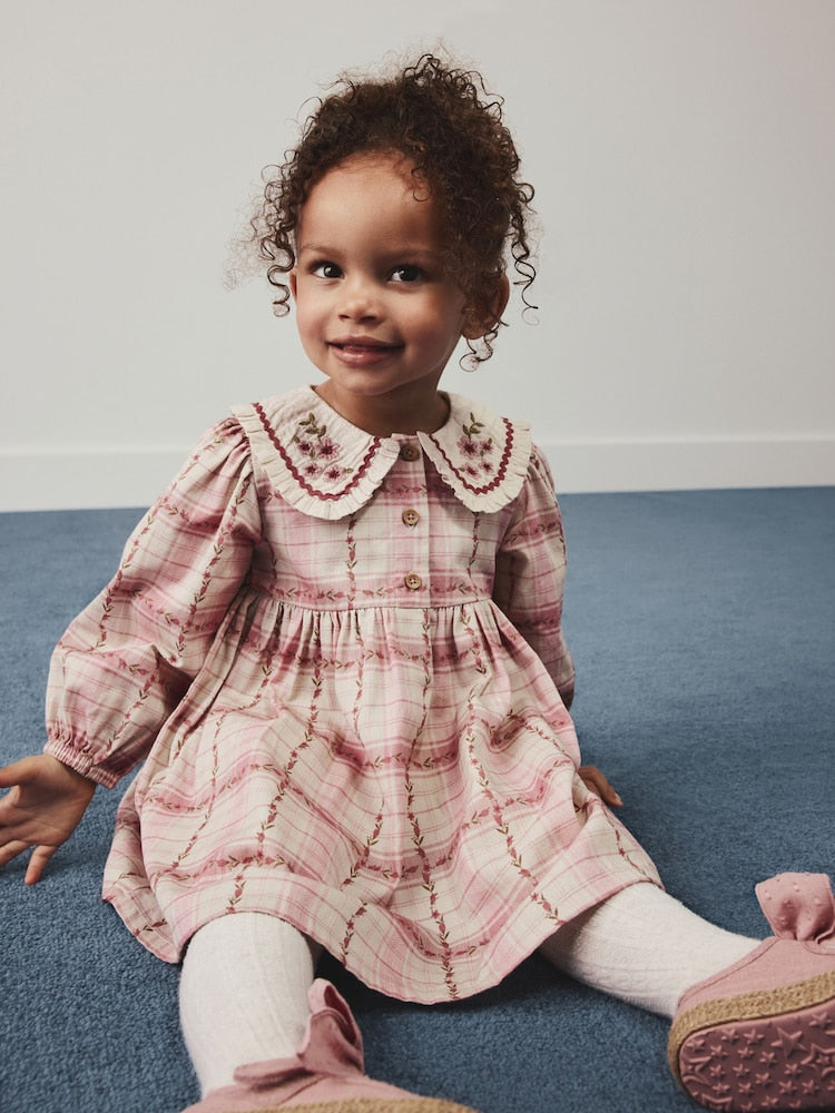 Pink Check Long Sleeve Collar