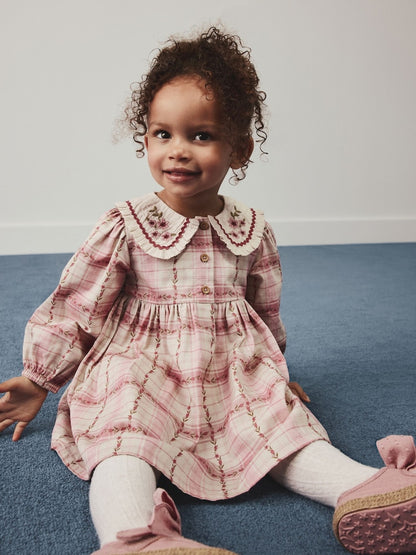 Pink Check Long Sleeve Collar