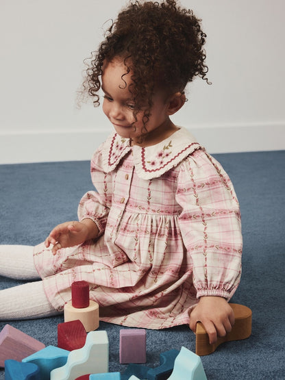 Pink Check Long Sleeve Collar