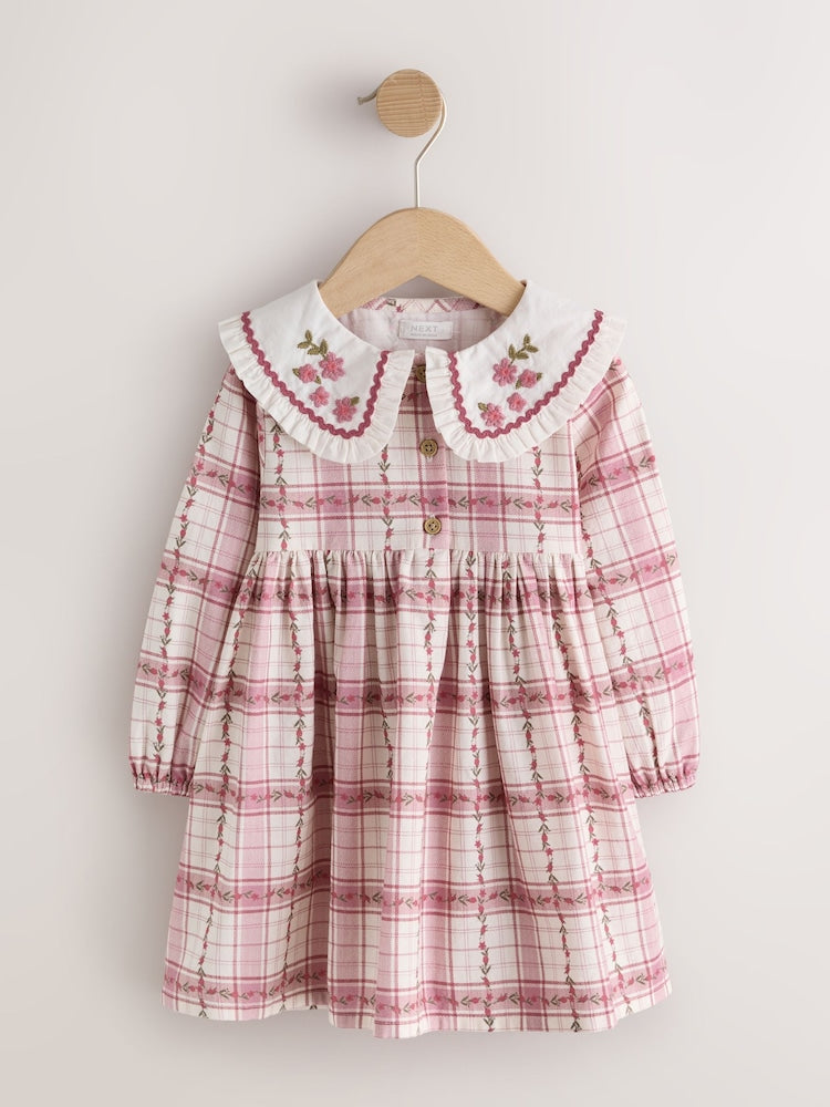 Pink Check Long Sleeve Collar