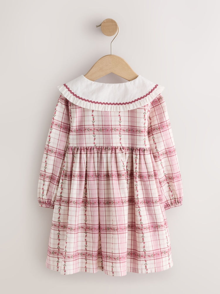 Pink Check Long Sleeve Collar