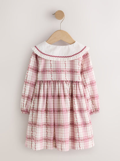 Pink Check Long Sleeve Collar