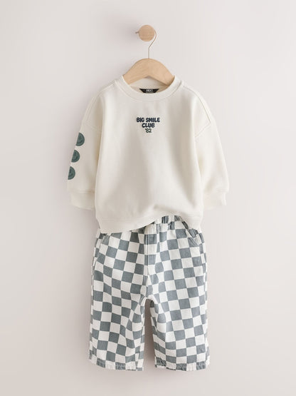 White and Green Long Sleeve Top and Trousers Set (3mths-7yrs)