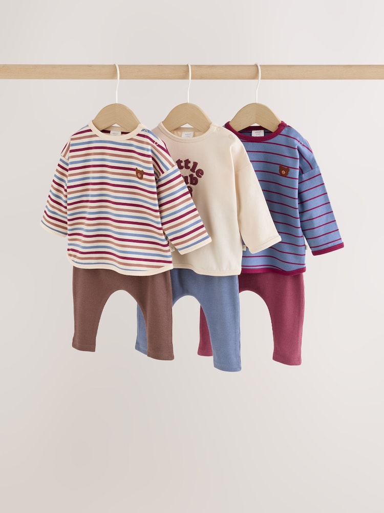 Blue/Brown Bear Baby Top and Leggings Set 6 Piece (0mths-3yrs) - Blue/Brown Bear / Up to 1 Month (50-56cm)