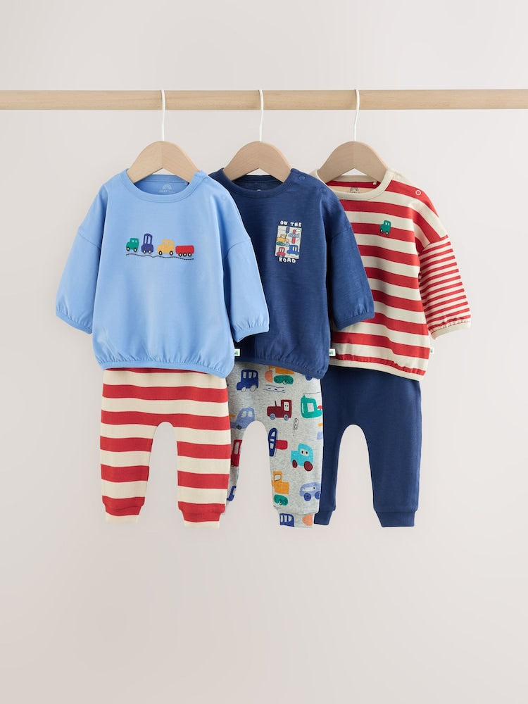 Red/Blue Transport Baby Top and Leggings Set 6 Piece (0mths-3yrs) - Red/Blue Transport / Up to 1 Month (50-56cm)