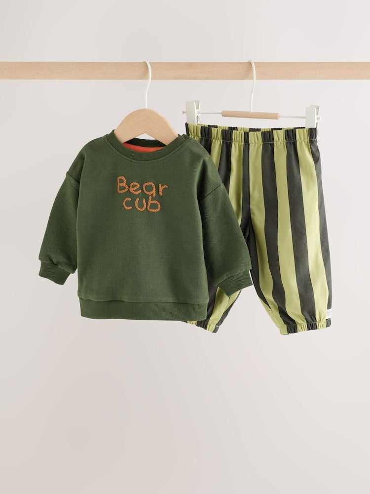 Green Stripe Sweat Top and Trousers Baby Set (0mths-2yrs) - Green Stripe / Up to 1 Month (50-56cm)