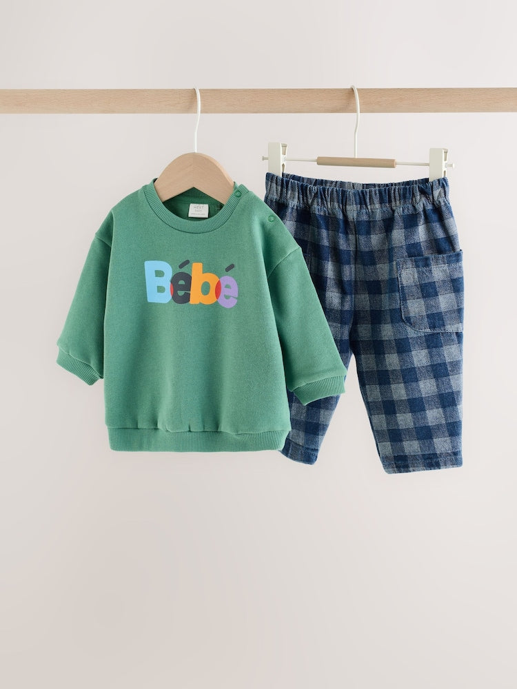 Green Slogan Sweat Top and Trousers Baby Set (0mths-2yrs) - Green Slogan / Up to 1 Month (50-56cm)