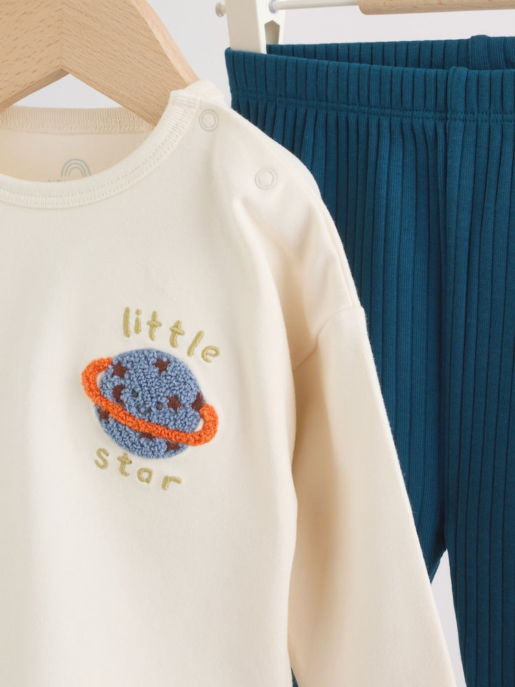 Neutral/Blue Space Top and Leggings Baby Set (0mths-2yrs)
