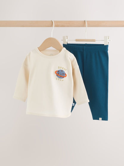Neutral/Blue Space Top and Leggings Baby Set (0mths-2yrs)