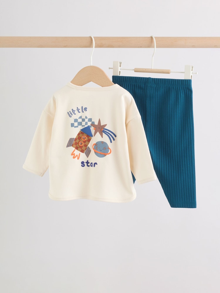 Neutral/Blue Space Top and Leggings Baby Set (0mths-2yrs)