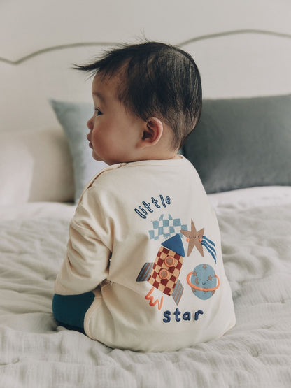 Neutral/Blue Space Top and Leggings Baby Set (0mths-2yrs)