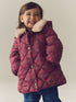 Burgundy Red Check Faux Fur Collar Shower Resistant Padded Duffle Coat (3mths-7yrs) - 12-18 Months (80-86cm)