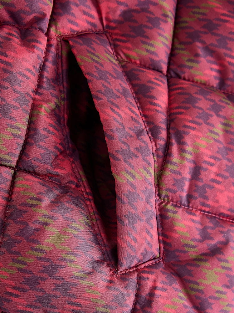 Burgundy Red Check Faux Fur Collar Shower Resistant Padded Duffle Coat (3mths-7yrs)