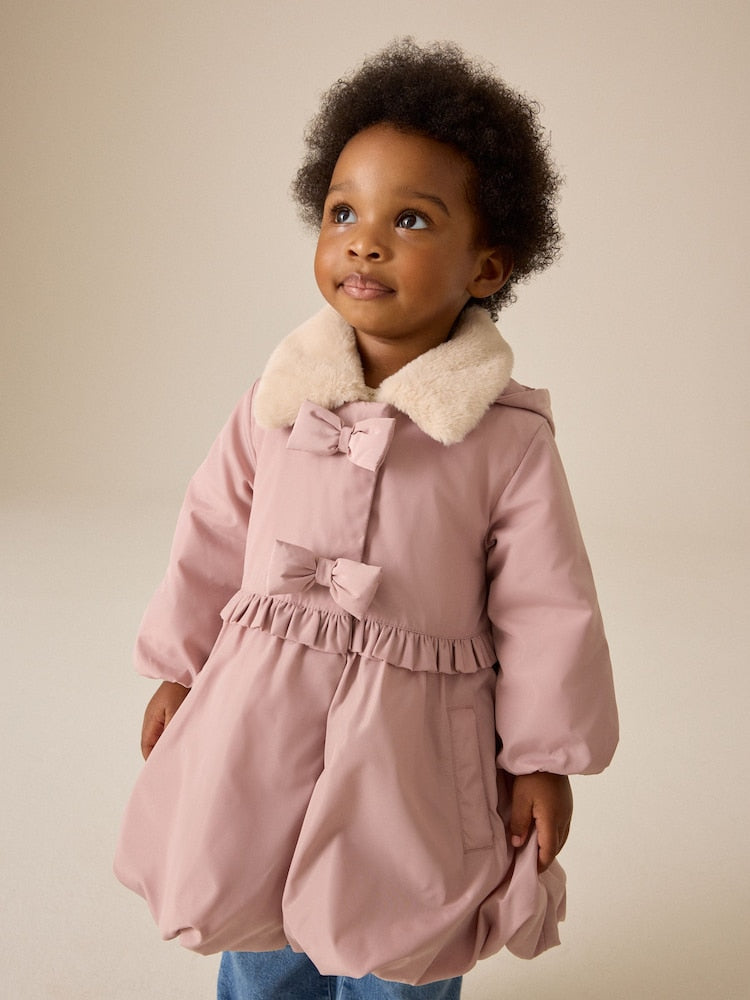 Pink Shower Resistant Faux Fur Collar Padded Coat (3mths-7yrs) - Pink / 12-18 Months (80-86cm)