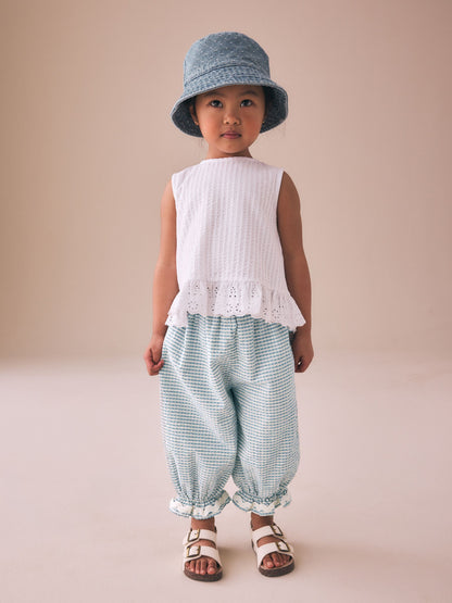 Blue/Ecru Gingham Bloomer Pullon Trousers (3mths-7yrs) - Size 3-6 Months (62-68cm)