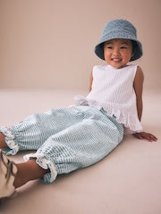 Blue/Ecru Gingham Bloomer Pullon Trousers (3mths-7yrs) - Size 3-6 Months (62-68cm)
