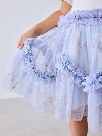 Baker by Ted Baker Pale Blue Floral Ruffle Mesh Tiered Mockable Dress