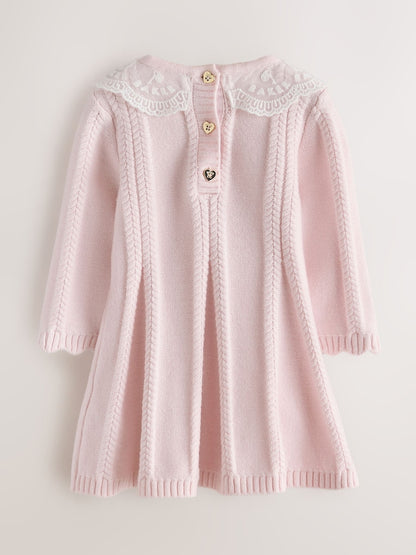 Baker by Ted Baker Pale Pink Organza Collar Knitted Dress with Tights