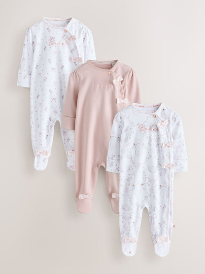 Baker by Ted Baker Pale Pink Cotton Printed Sleepsuits 3 Pack