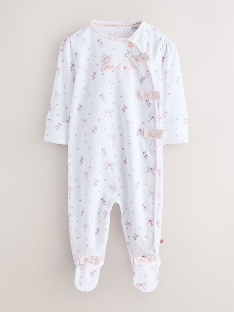 Baker by Ted Baker Pale Pink Cotton Printed Sleepsuits 3 Pack